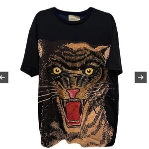 Gucci | Oversized Feline Print T-shirt Top Embroidered Beaded Size XSmall